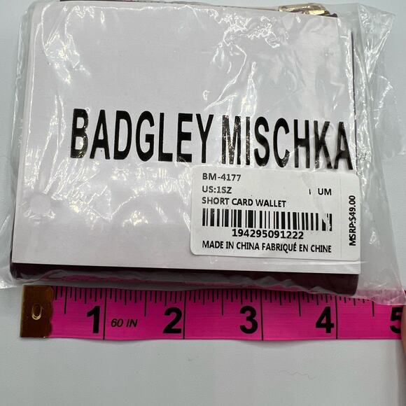Badgley Mischka Womens Short Bifold Card Wallet Plum Burgundy Vegan Leather NWT - Picture 9 of 11